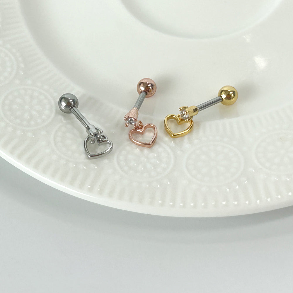 MN 171 ［サージカルステンレス］シンプルキュービックストーンハートピアス