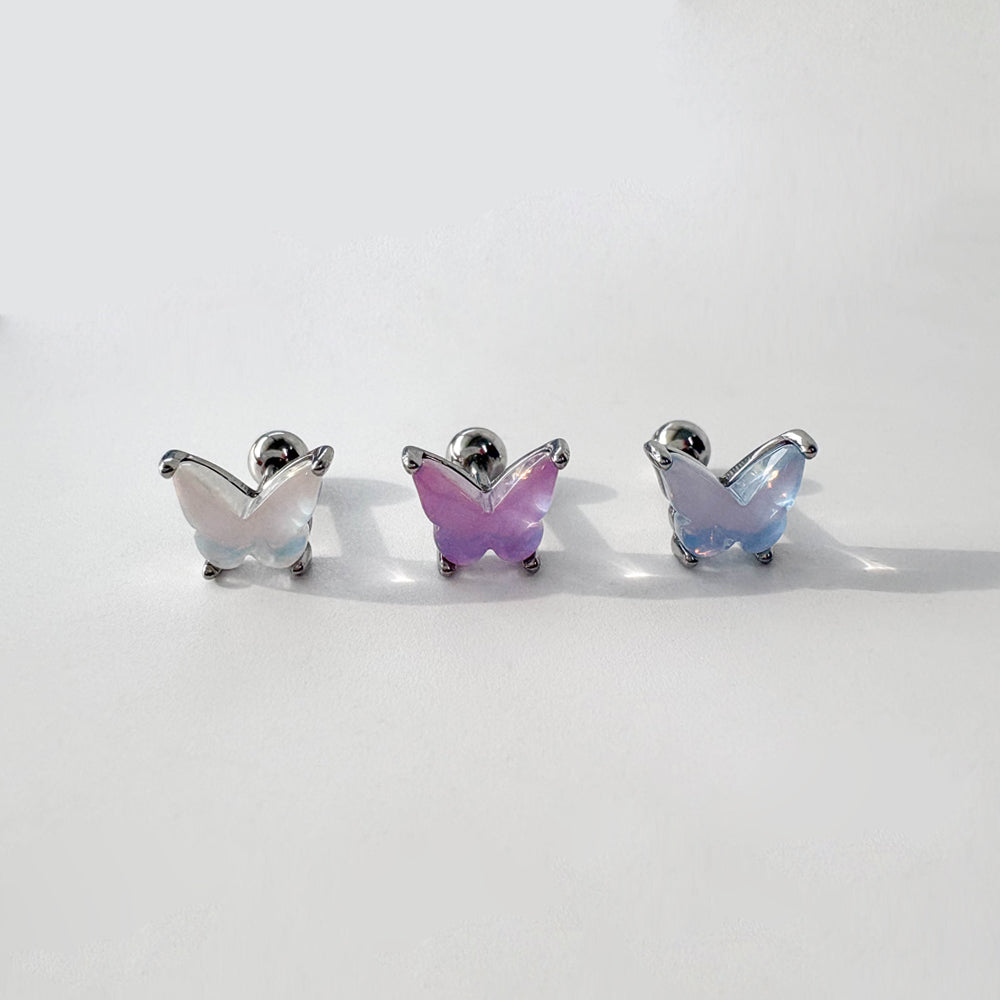A3 077　［サージカルステンレス］　三色アクリル蝶々ピアス