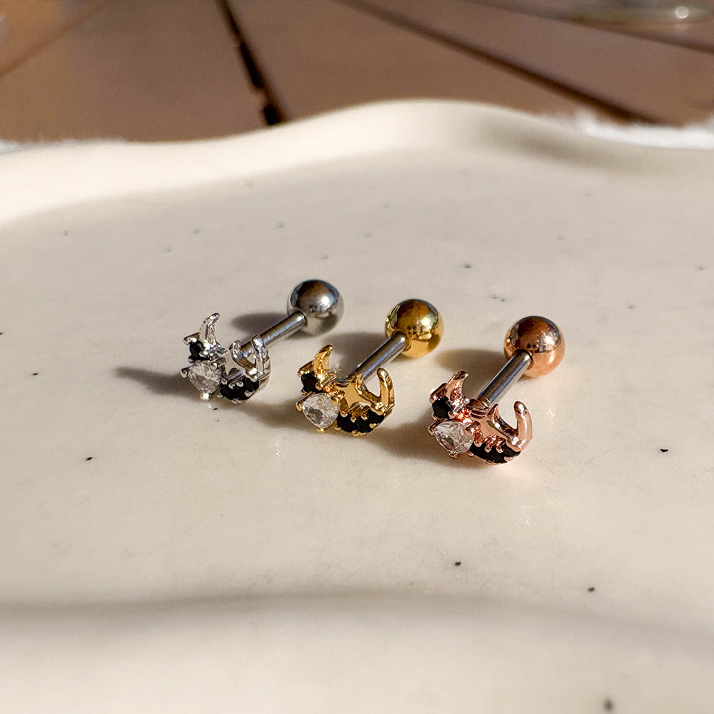 A5 268 ［サージカルステンレス］三色月ストーンピアス