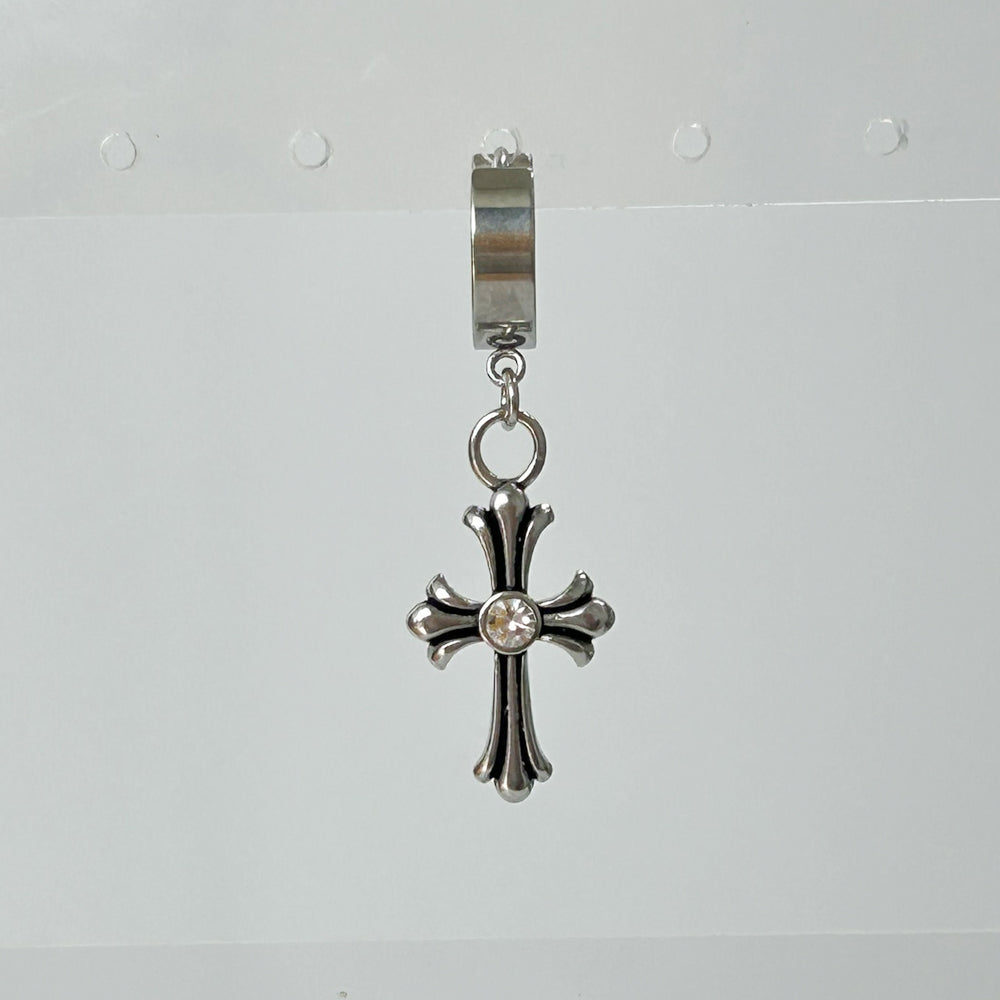 YEH 008 ［サージカルステンレス］ゴシック十字架スチールリングドロップピアス