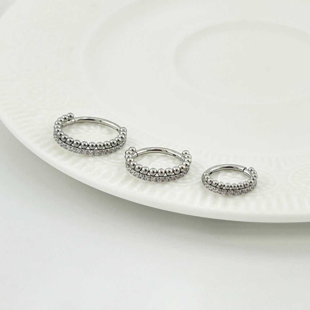 STS 107 [サージカルステンレス] ストーン二重リングピアス