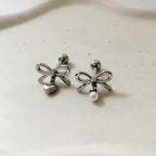 B3 039 ［サージカルステンレス］リボンパールドロップピアス