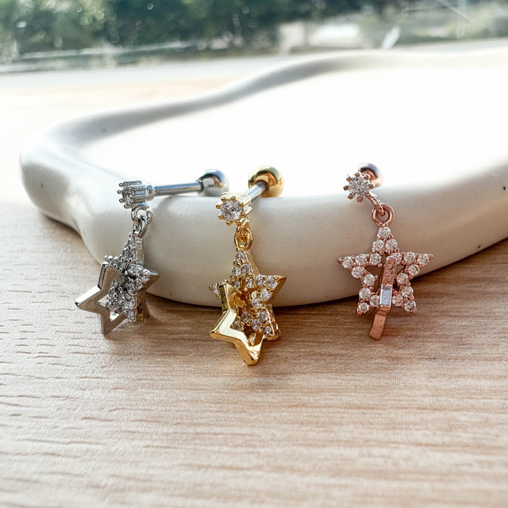 MP 072 ［サージカルステンレス］キュービッククロス星ピアス