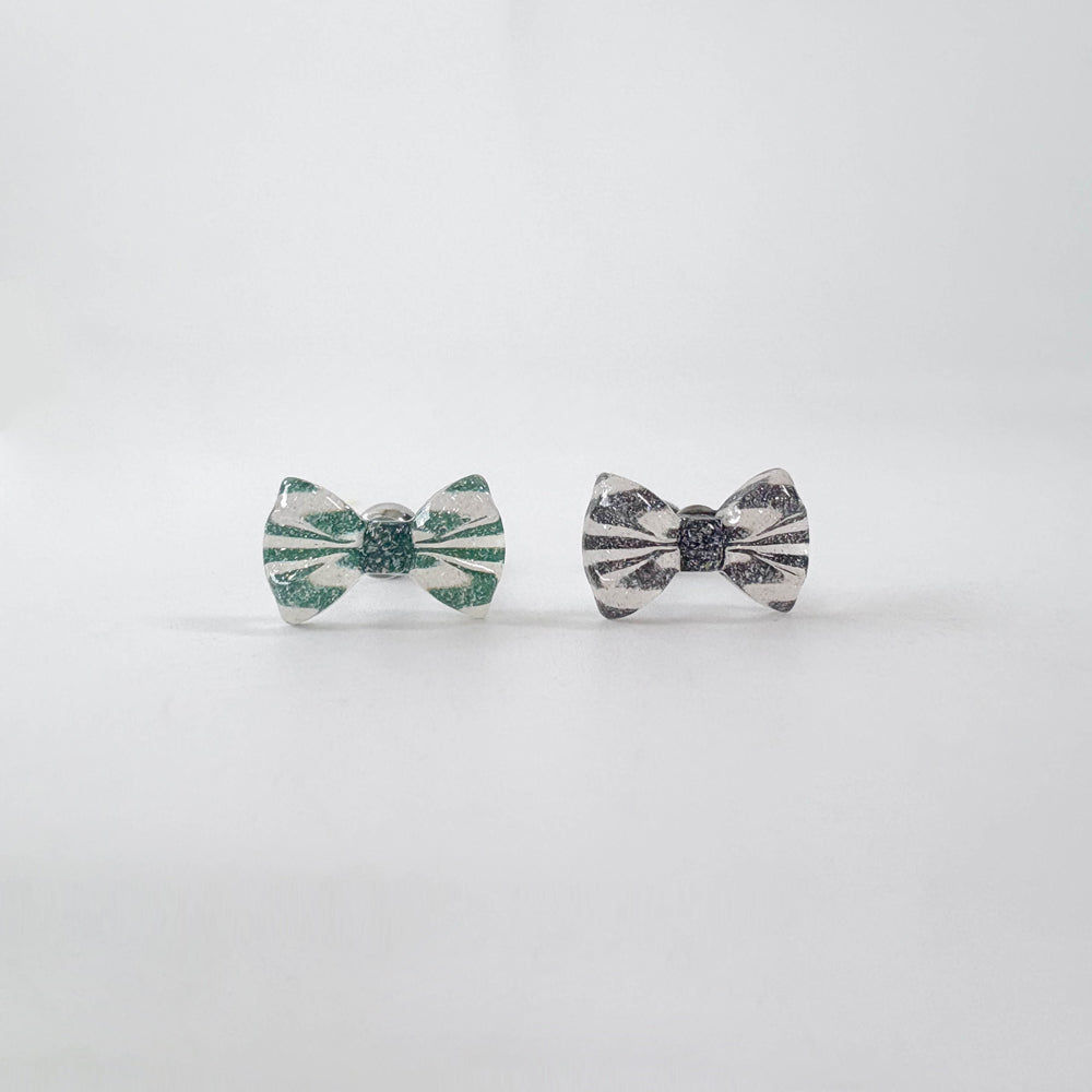 MK 083 ［サージカルステンレス］クリアパールリボンピアス