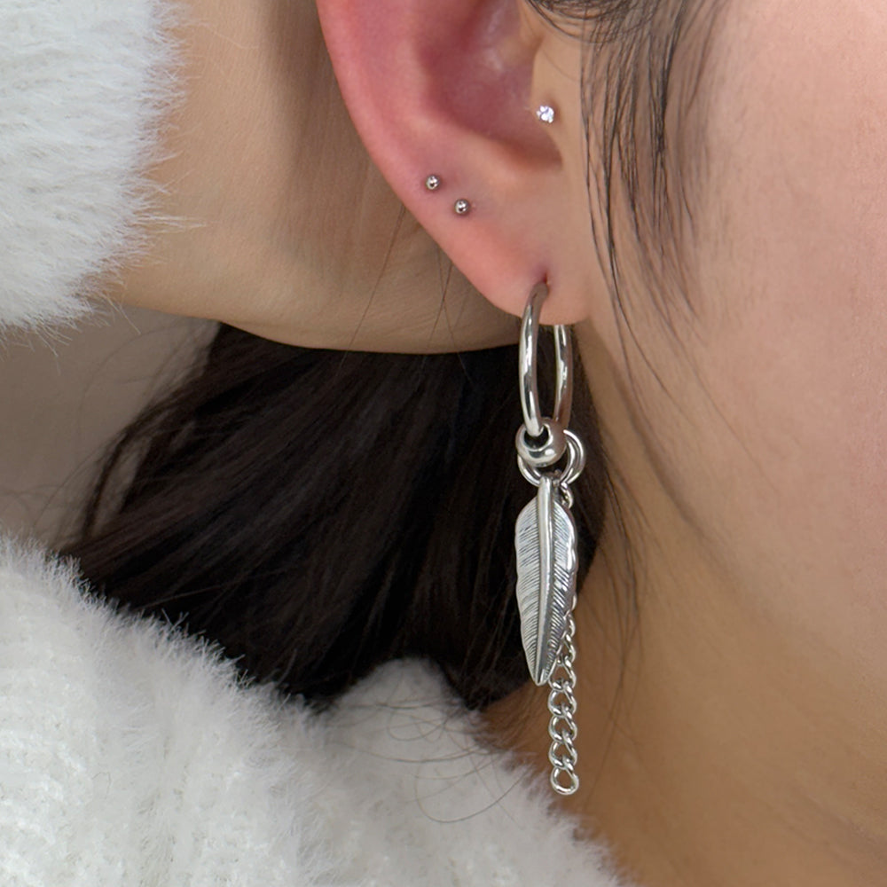 YEH 011 ［サージカルステンレス］羽リングワンタッチピアス