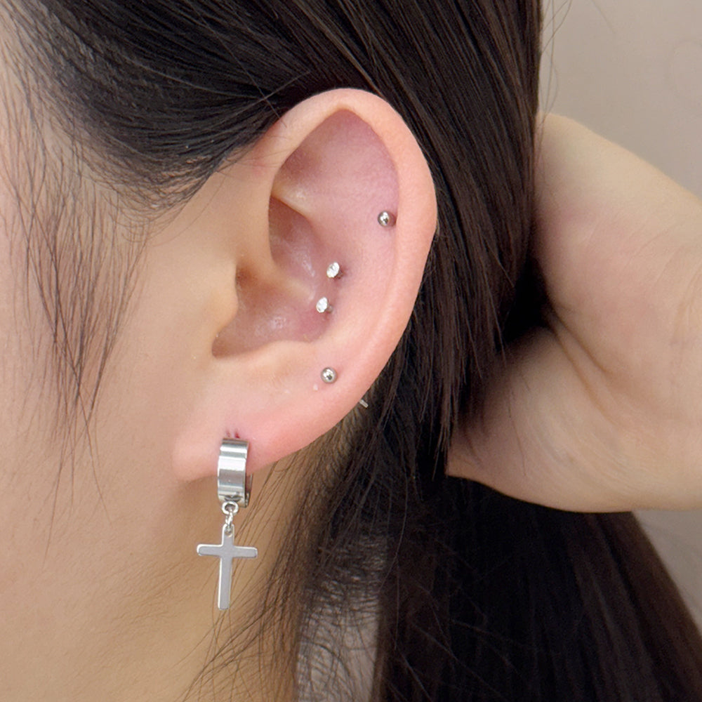 YEH 009 ［サージカルステンレス］十字架スチールドロップワンタッチピアス