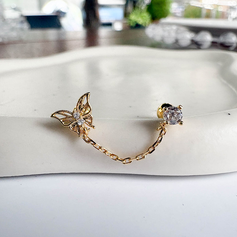 MJ 072 ［サージカルステンレス］ドロップチェーン蝶々ピアス