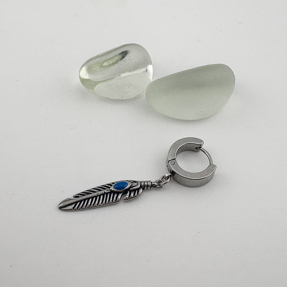 YEH 003 ［サージカルステンレス］インディアン羽リングワンタッチピアス