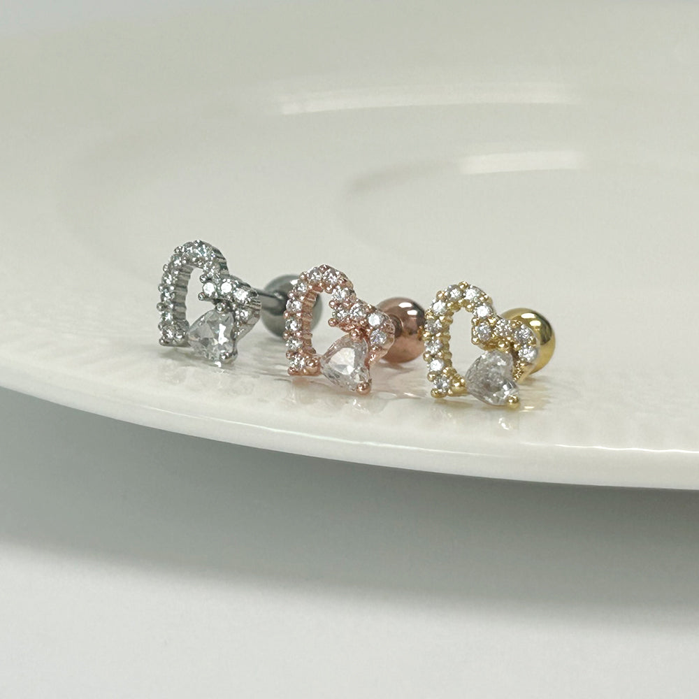 MP 129 ［サージカルステンレス］ラグジュアリーキュービックハートピアス