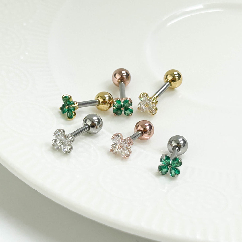 A8 269 ［サージカルステンレス］キュービック四葉のクローバー2色