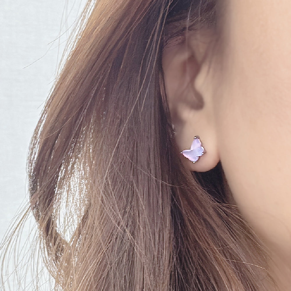 A3 077　［サージカルステンレス］　三色アクリル蝶々ピアス