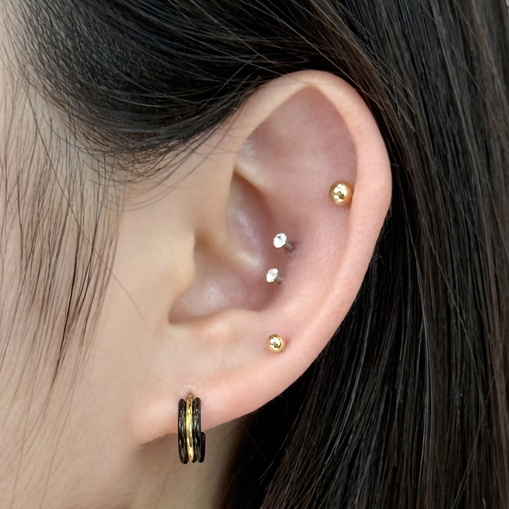 STS 029 ［サージカルステンレス］ブラック＆ゴールドリングピアス