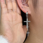 YEH 001 ［サージカルステンレス］十字架スチールリングドロップピアス