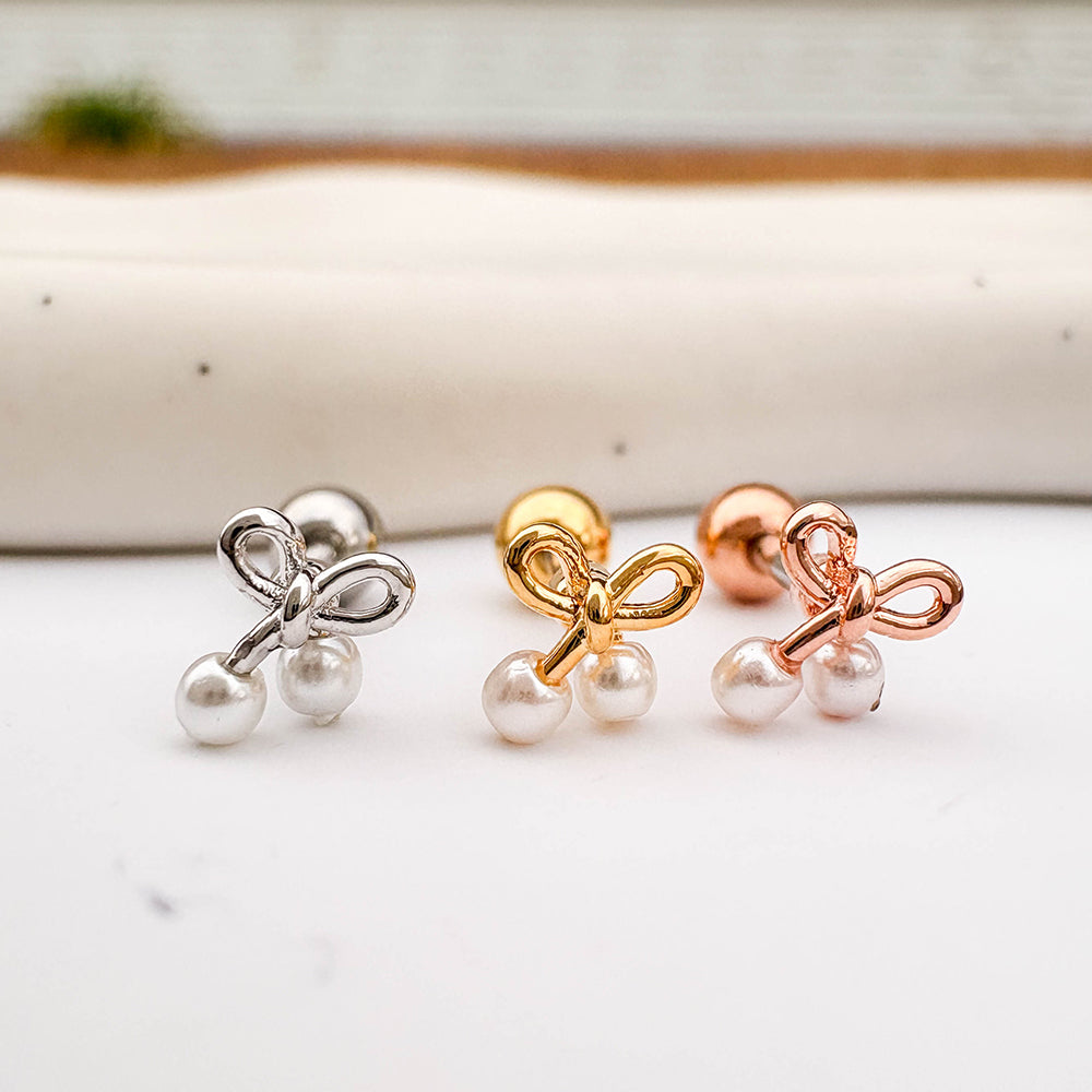 A5 246 [サージカルステンレス]　パールリボンピアス