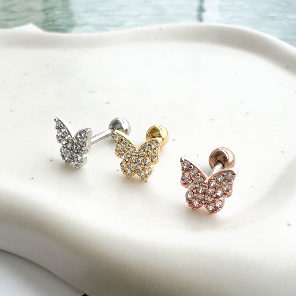 MN 075 [サージカルステンレス] キュービック蝶々ピアス