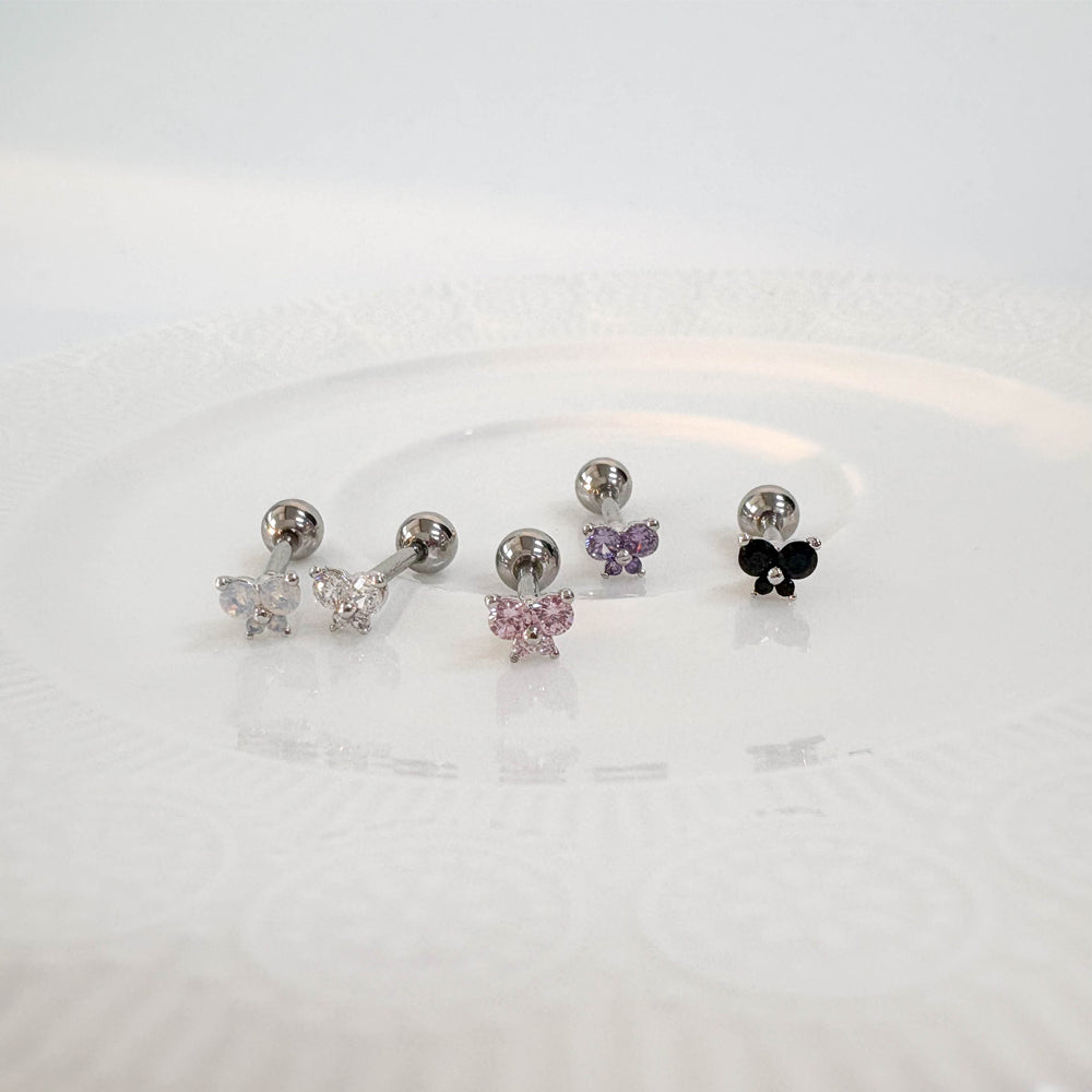 A5 310 　［サージカルステンレス］丸い蝶々ストーンピアス