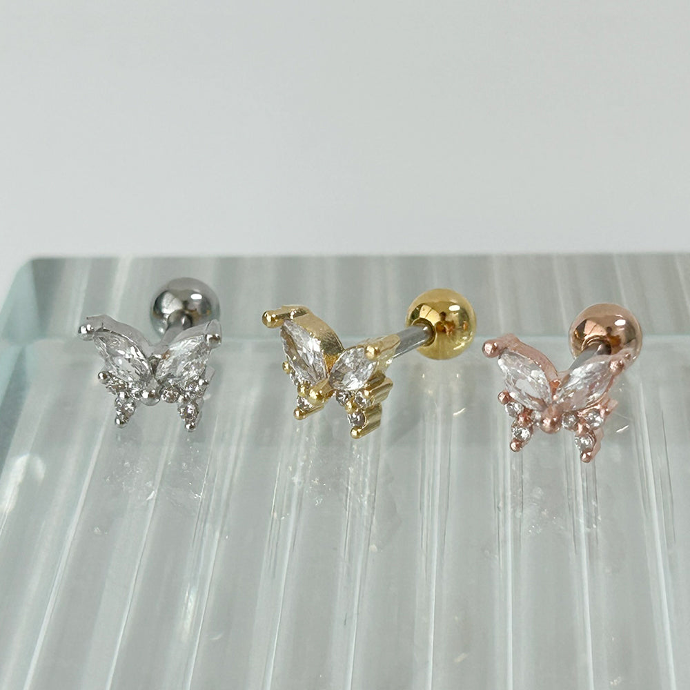 MN 001 ［サージカルステンレス］蝶々キュービックピアス