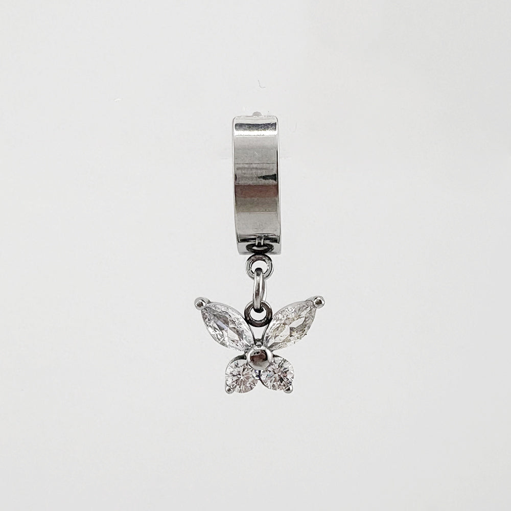 YEH 020 ［サージカルステンレス］キュービック蝶々リングワンタッチピアス