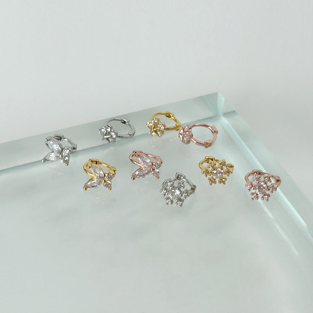 MN 147 ［サージカルステンレス］キュービックワンタッチ星，雪の結晶ピアス