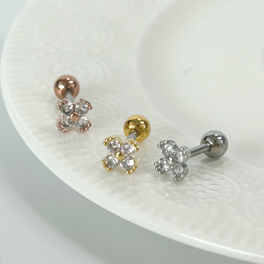 MN 173 ［サージカルステンレス］シンプルストーンクローバーピアス