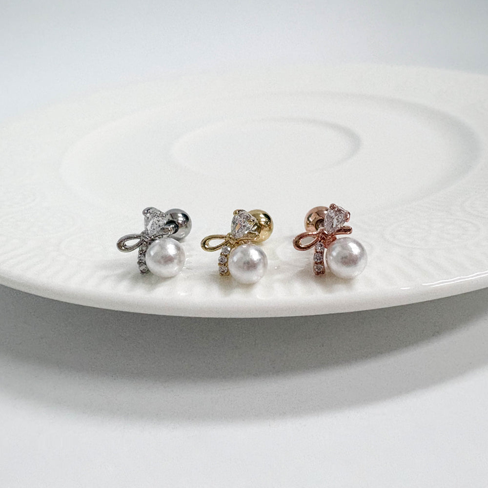 A8 252 ［サージカルステンレス］ラージパールリボンピアス