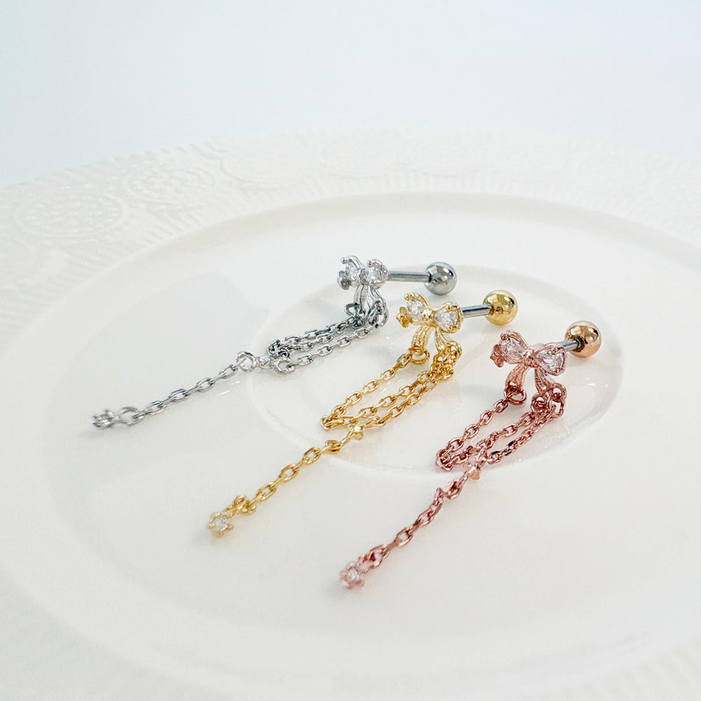 A5 286 ［サージカルステンレス］チェーンリボンピアス