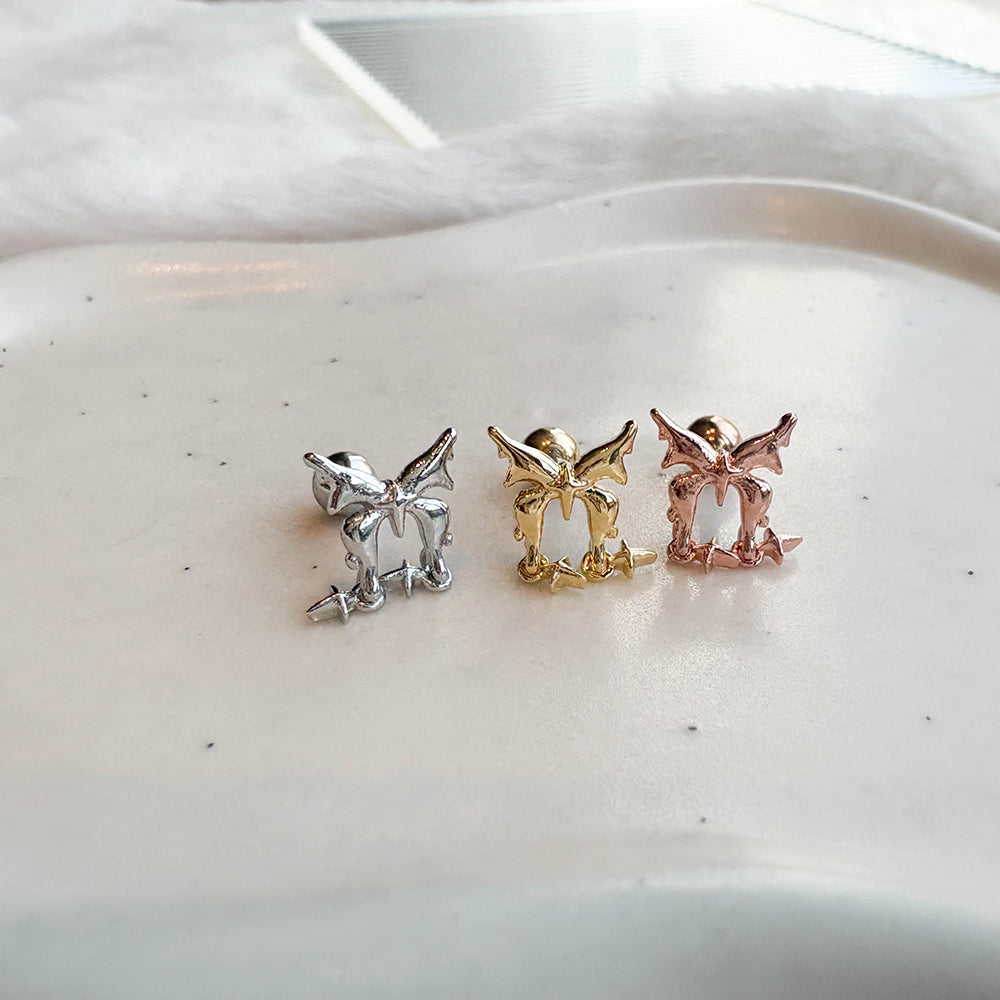 A10 073 ［サージカルステンレス］リボンミニスタードロップピアス