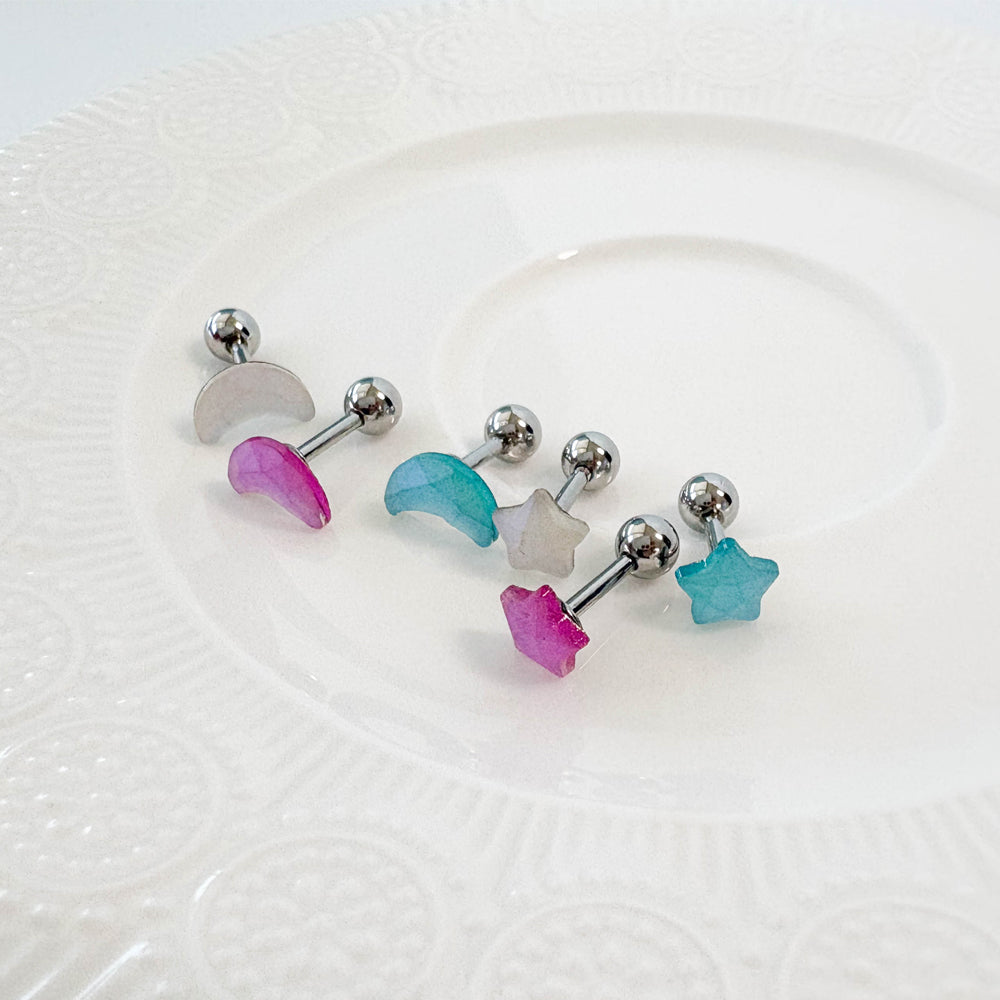 A5 312　[サージカルステンレス] 星＆月ピアス