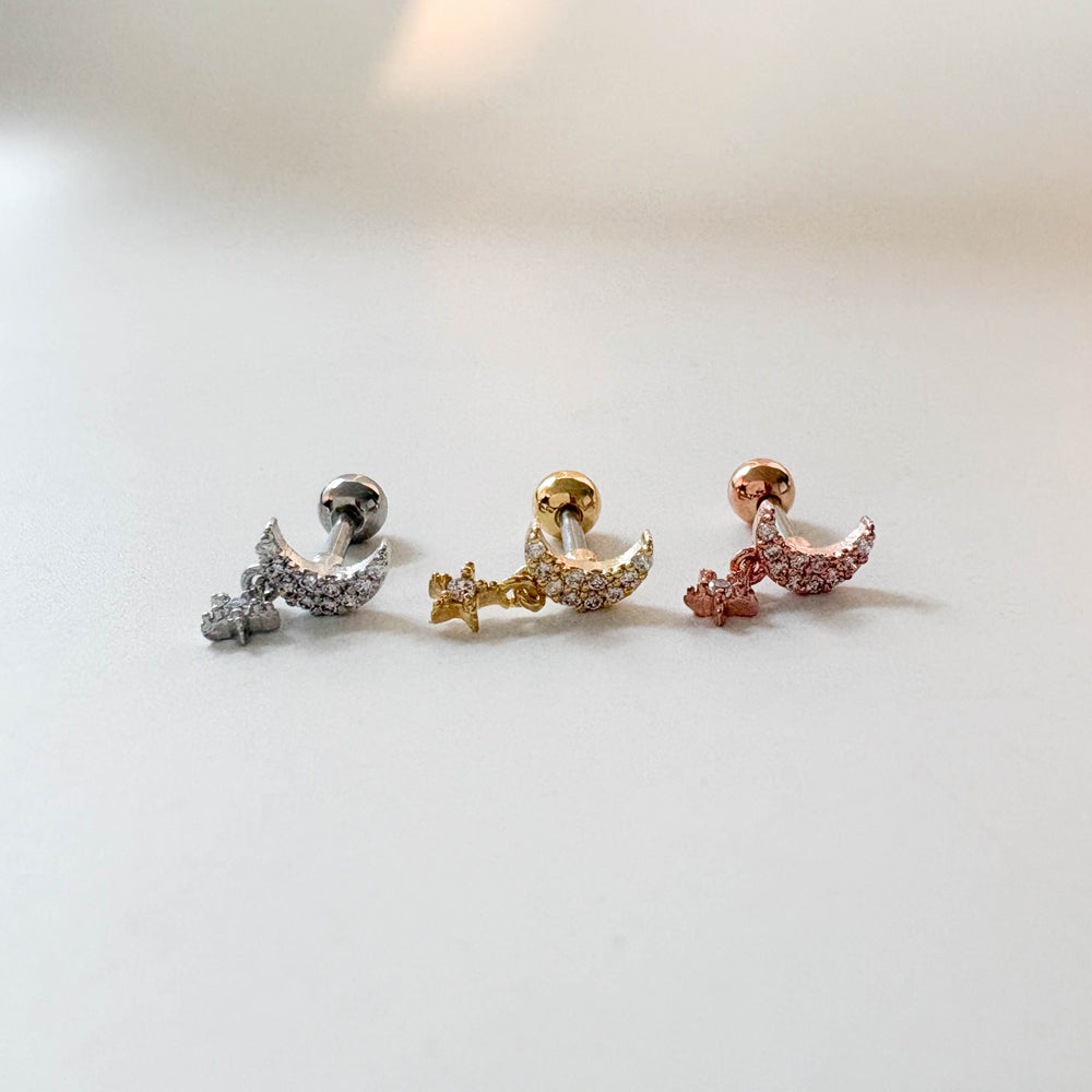 A8 295 ［サージカルステンレス］月＆星ピアス