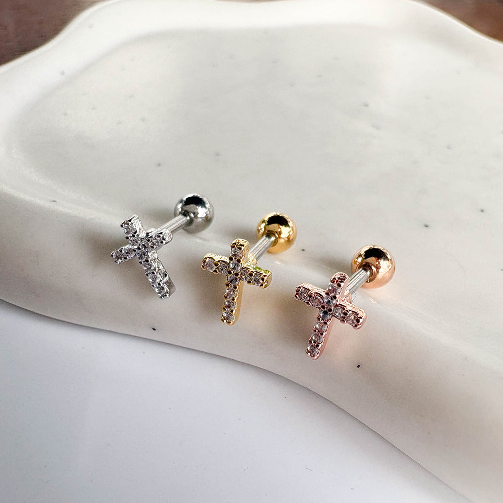 MJ 028 ［サージカルステンレス］キュービック十字架ピアス