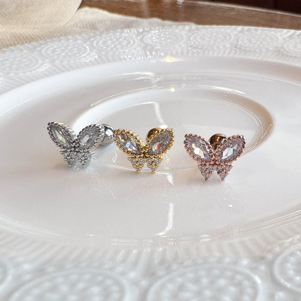 MP 006  [サージカルステンレス]　ストーン蝶々ピアス