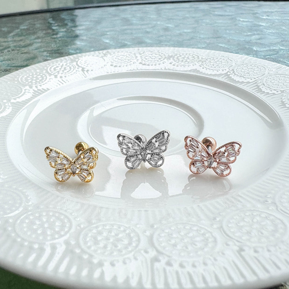 MN 189 ［サージカルステンレス］ストーン蝶々ピアス