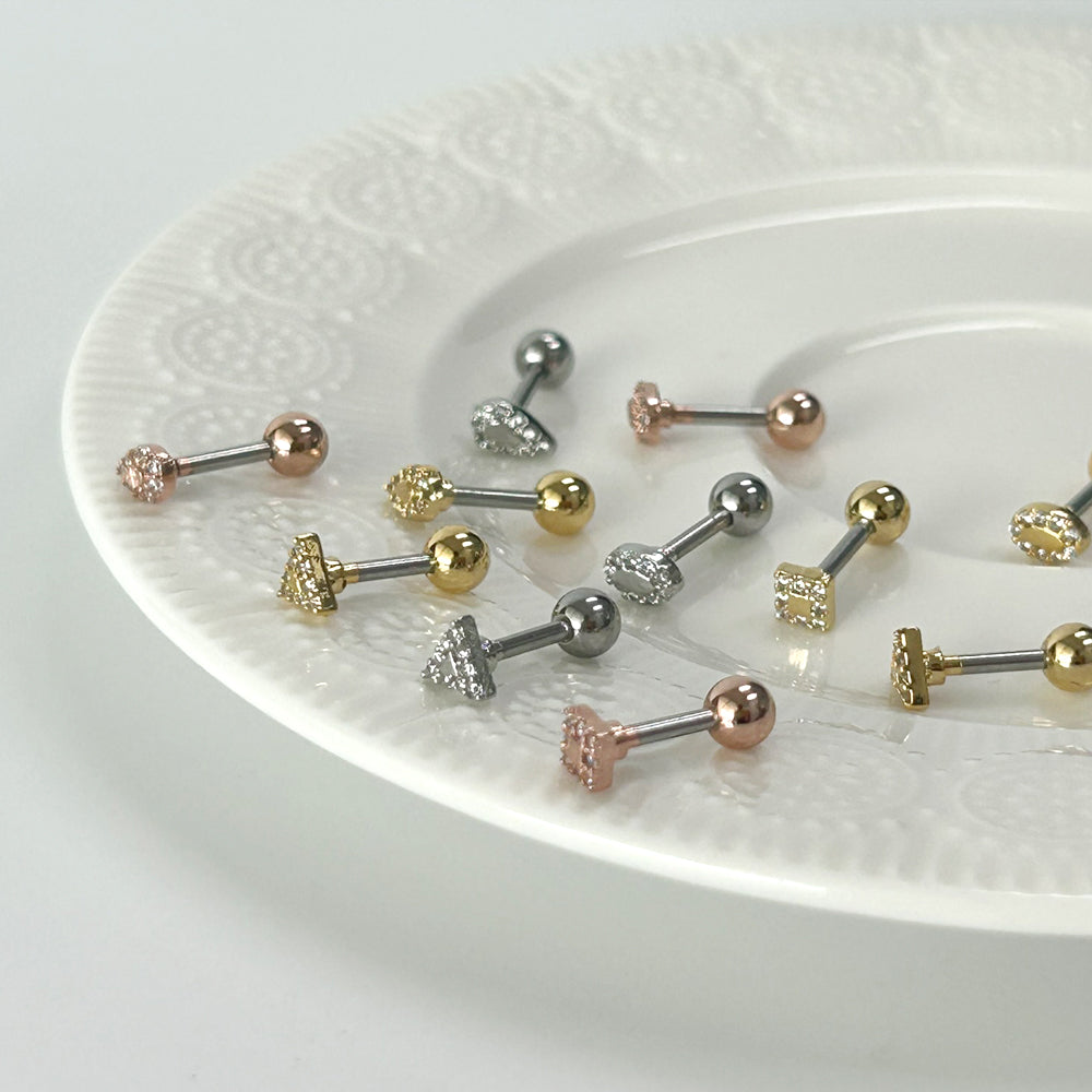 MP 138 ［サージカルステンレス］三角，丸，四角，水滴ストーンピアス