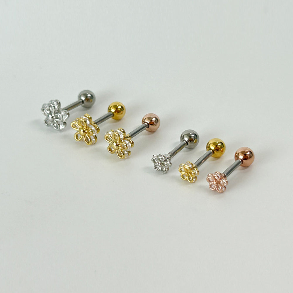 MN 113 ［サージカルステンレス］シンプルキュービックストーン花ピアス