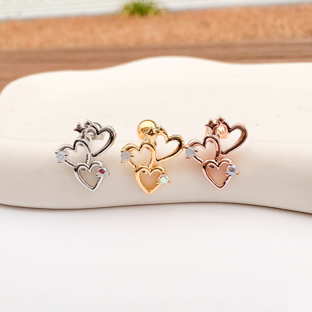 A5 245 ［サージカルステンレス］トリプルハートピアス