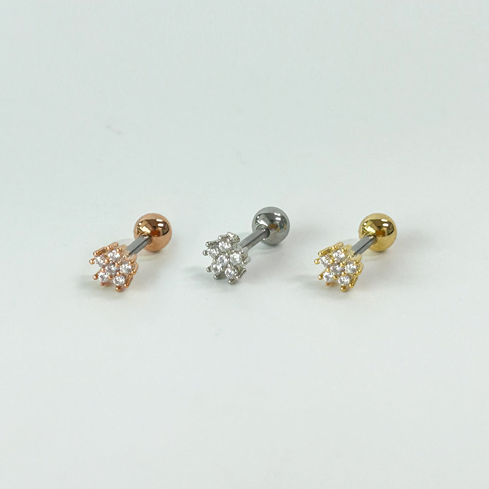 MN 041 ［サージカルステンレス］ミニキュービックお花ピアス