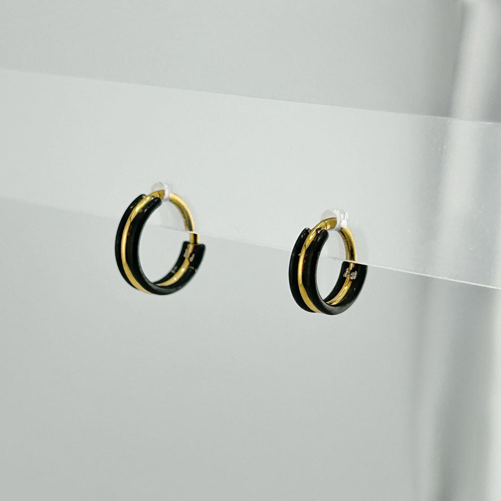 STS 029 ［サージカルステンレス］ブラック＆ゴールドリングピアス