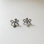 B3 039 ［サージカルステンレス］リボンパールドロップピアス