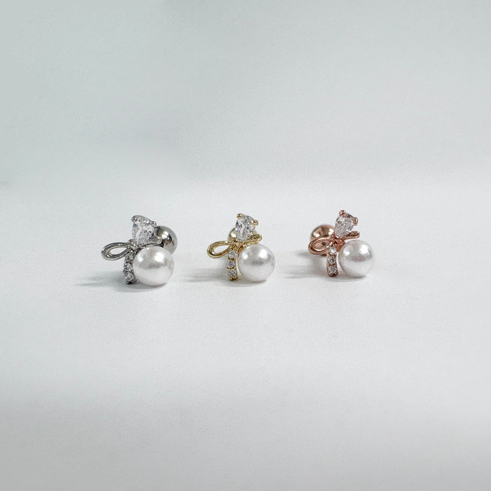 A8 252 ［サージカルステンレス］ラージパールリボンピアス