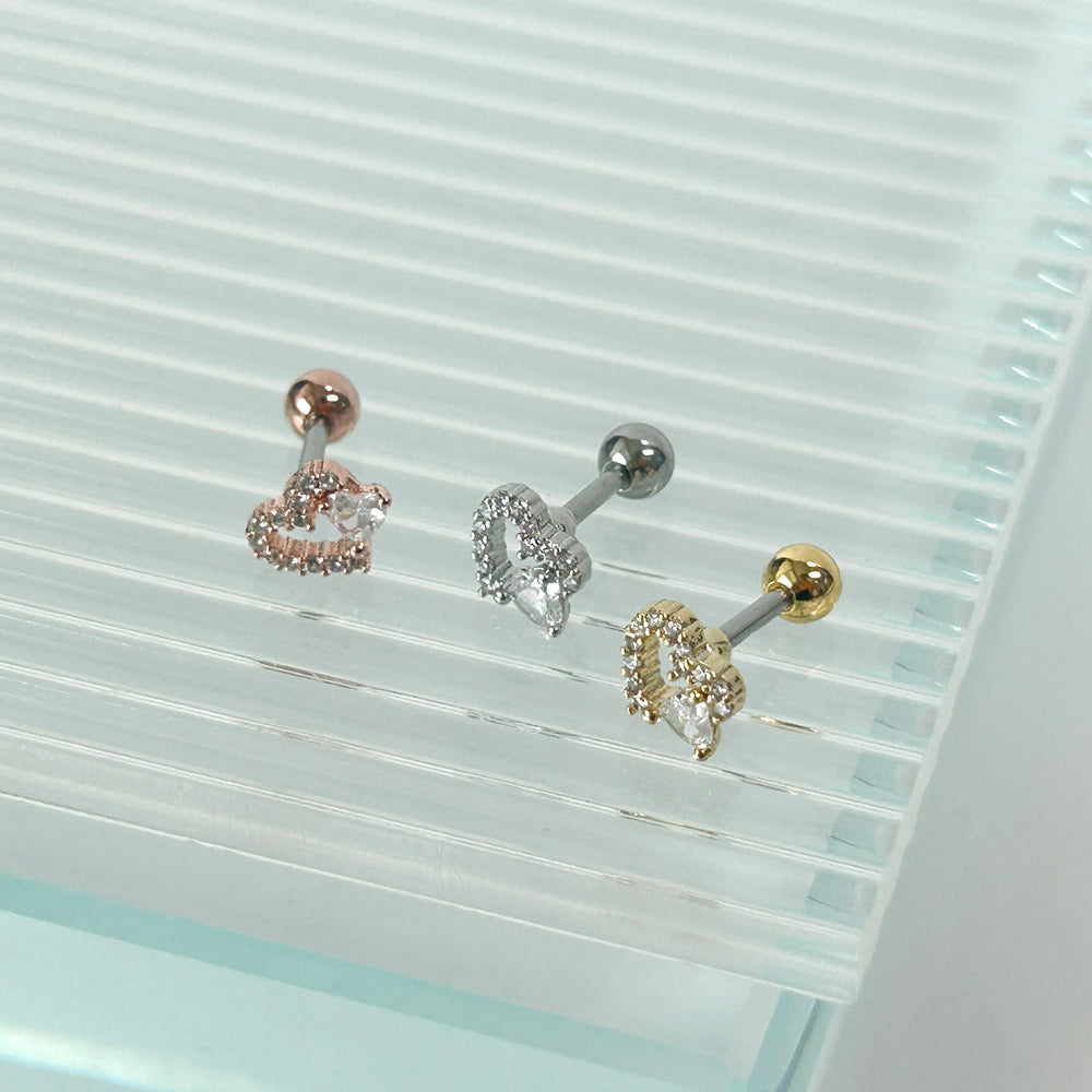 MP 129 ［サージカルステンレス］ラグジュアリーキュービックハートピアス