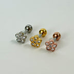 MN 071 ［サージカルステンレス］花キュービックストーンピアス　