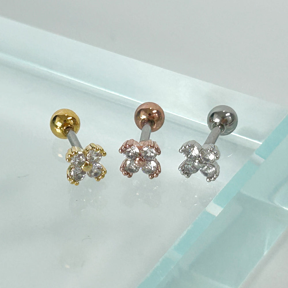 MN 173 ［サージカルステンレス］シンプルストーンクローバーピアス