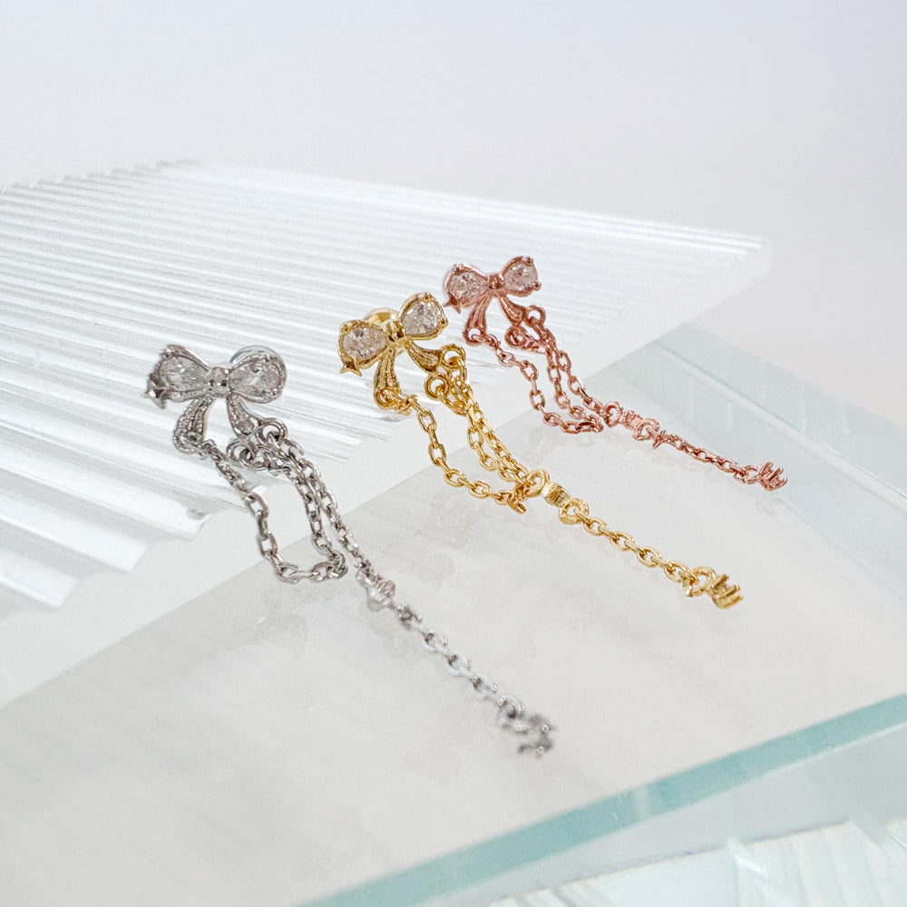 A5 286 ［サージカルステンレス］チェーンリボンピアス