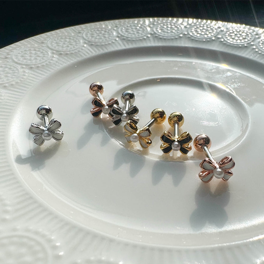 A3 080 [サージカルステンレス]　上品リボンピアス