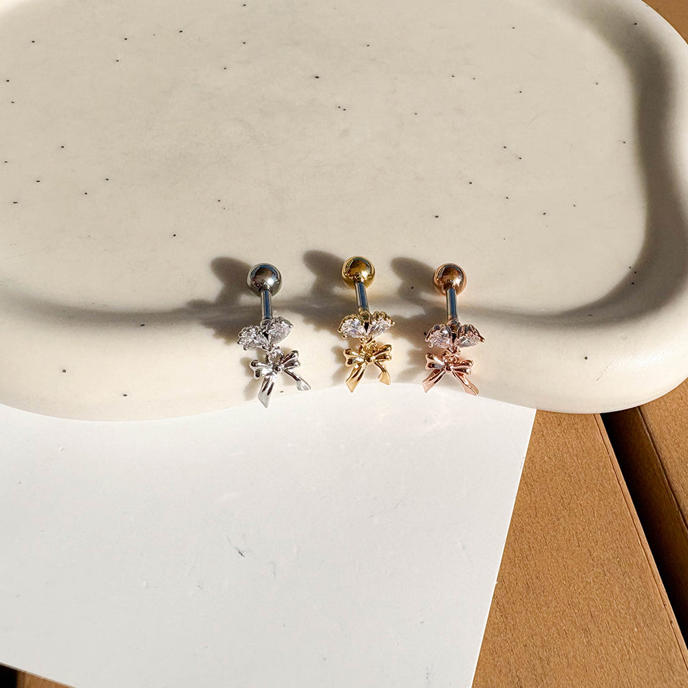 A5 282 ［サージカルステンレス］ダブルストーンドロップリボンピアス