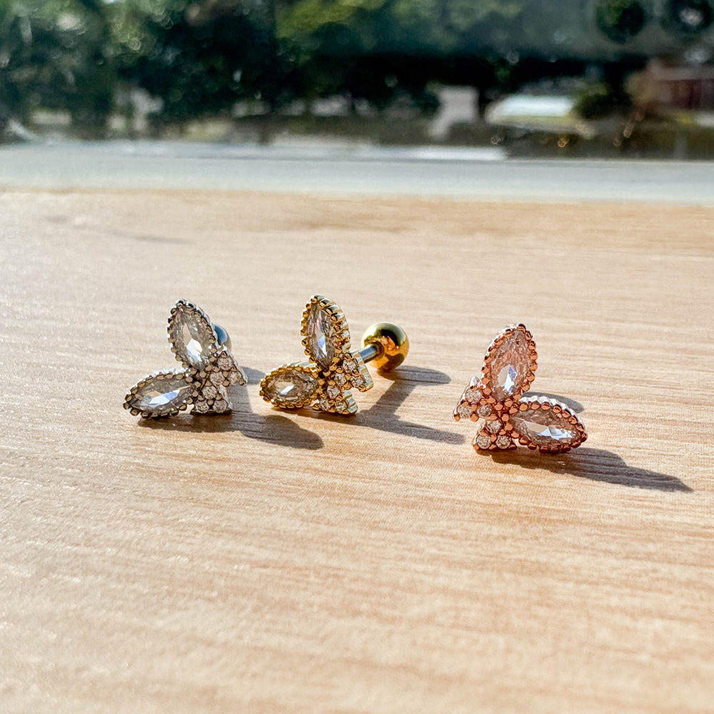 MP 006  [サージカルステンレス]　ストーン蝶々ピアス