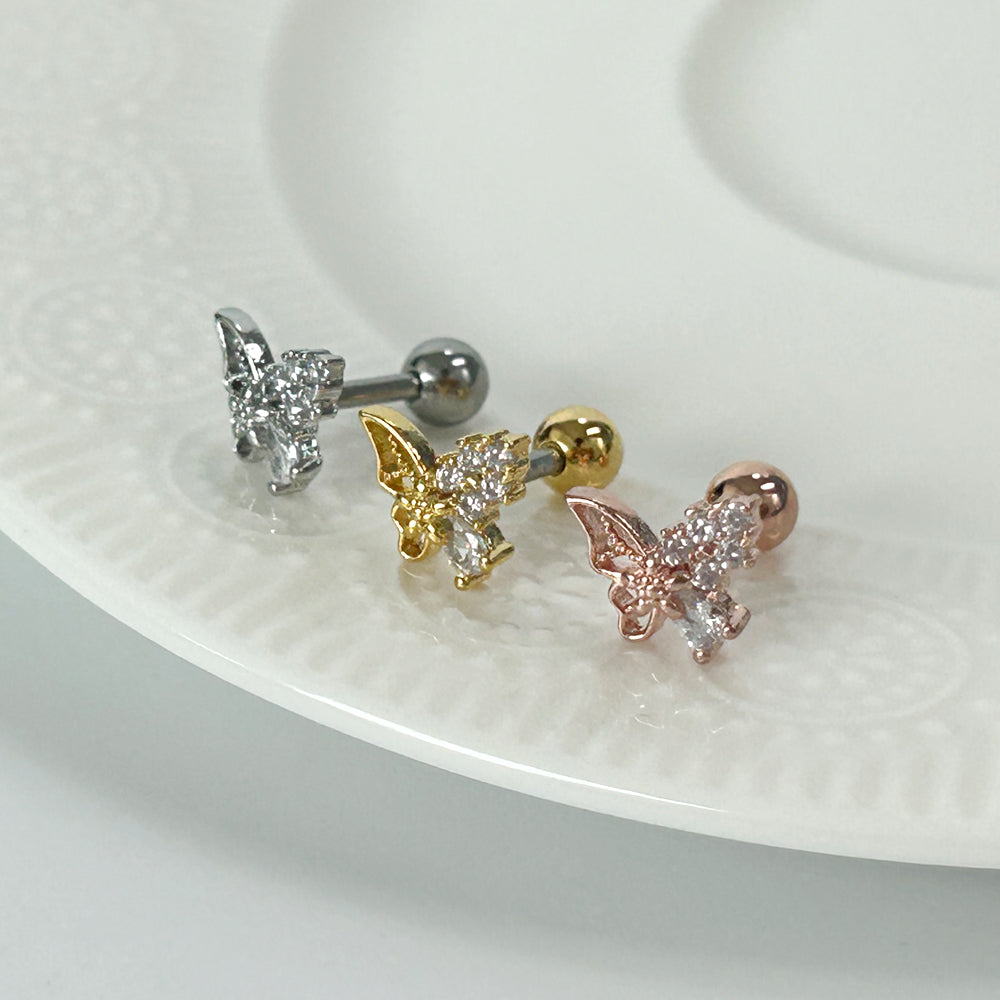 MN 172 ［サージカルステンレス］キュービック蝶々ピアス
