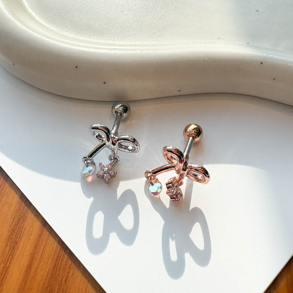 A5 244 [サージカルステンレス]　チャームリボンピアス