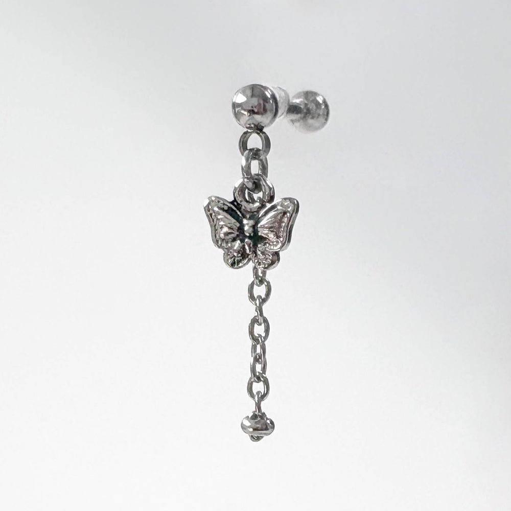 A2 238 ［サージカルステンレス］アンティーク蝶々ロングドロップピアス