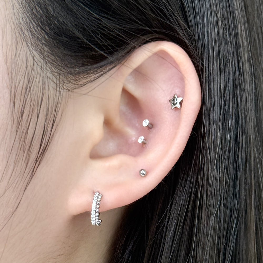 STS 107 [サージカルステンレス] ストーン二重リングピアス